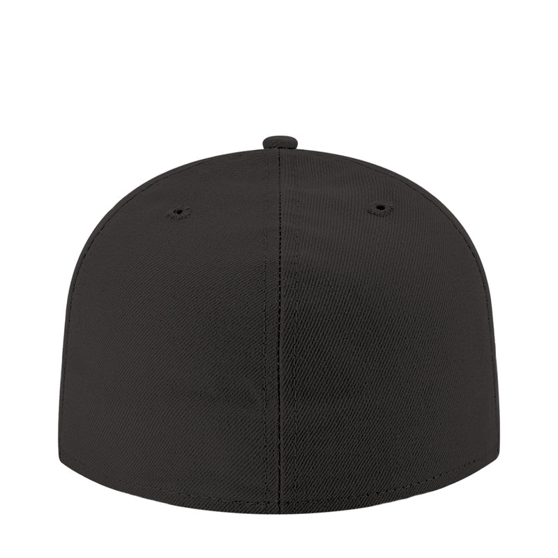 Black baseball cap with stitched panels and curved brim, no front graphic