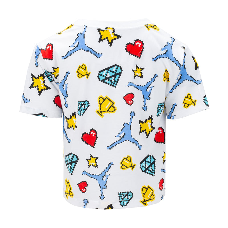 Toddler skort set white graphic T-shirt with colorful pixel hearts and stars
