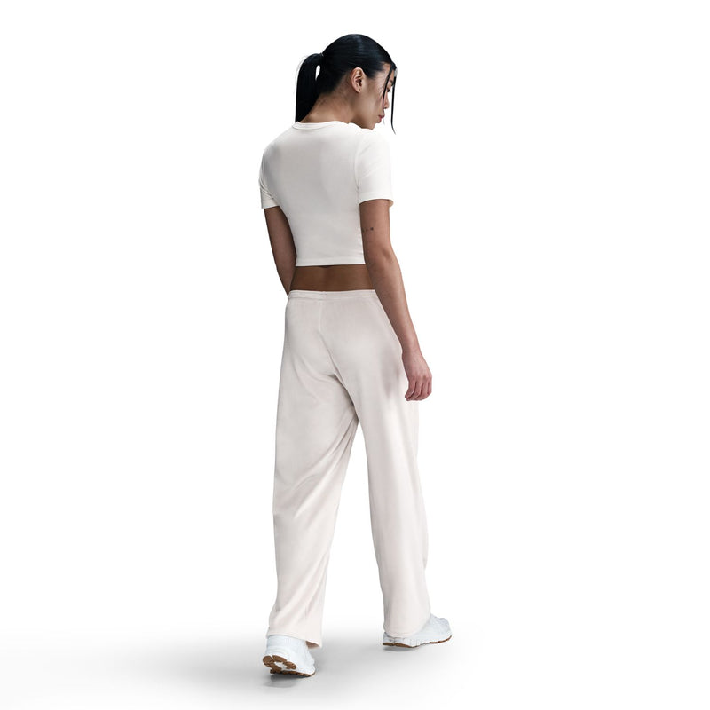 Women's sail knit lace tee with round neck, short sleeves; fitted crop length back view