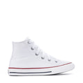 Kids' Optical White high-top sneakers with lace-up front and red/blue midsole stripe