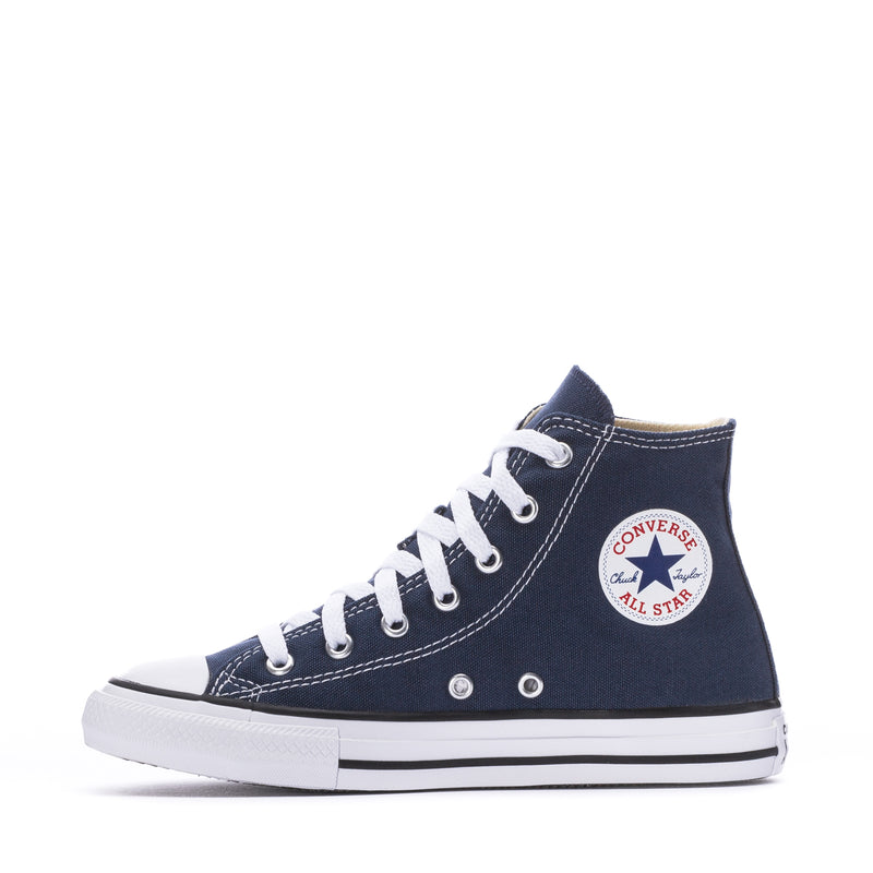 Kids navy high-top sneakers with Converse All Star patch and white rubber sole