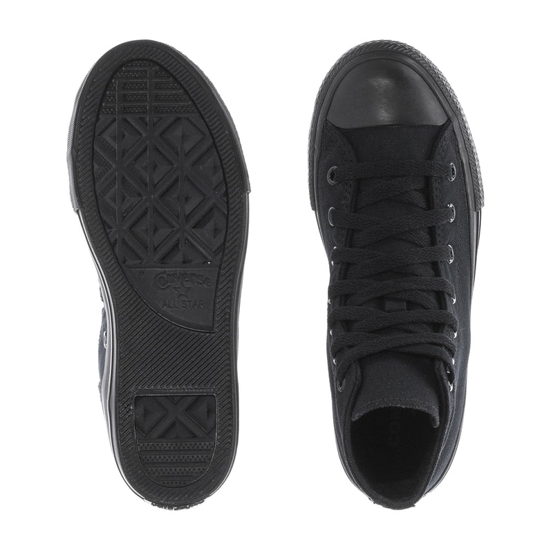 Black Chuck Taylor All Star kids high-top sneaker soles and tread view