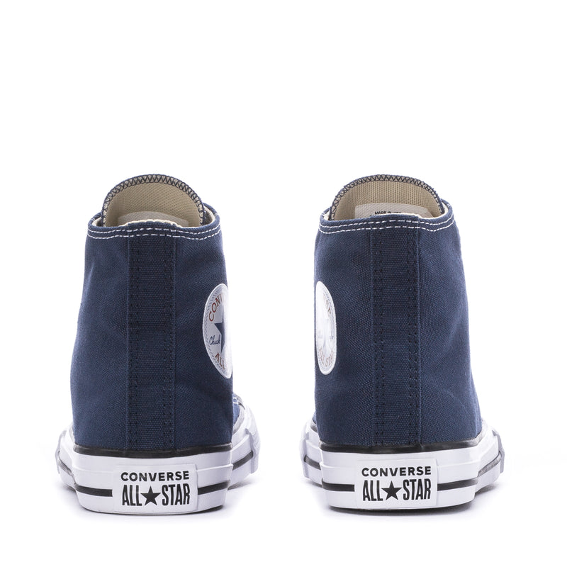 Kids navy high-top sneakers with Converse All Star heel logo and white sole