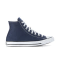 Men's navy high-top canvas sneaker with white laces and rubber toe cap