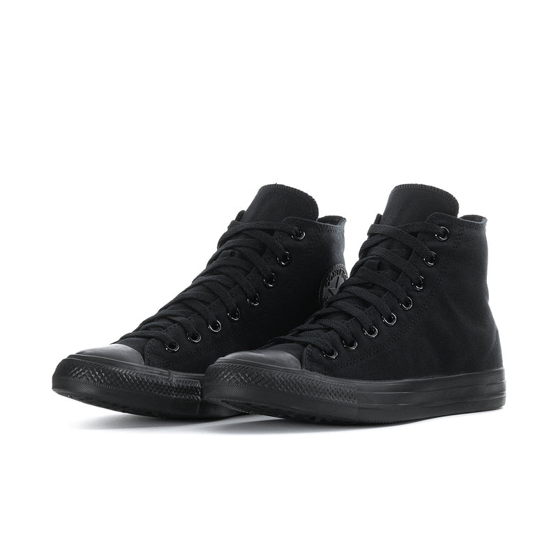 Black high-top canvas sneaker with lace-up front and rubber toe cap