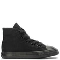 Toddler black high-top canvas sneaker in lace-up style with rubber toe cap
