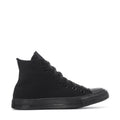 Youth black high-top sneaker in angled side view with lace-up front