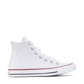 Youth high-top sneakers, Optical White canvas lace-up with red-and-black midsole stripes