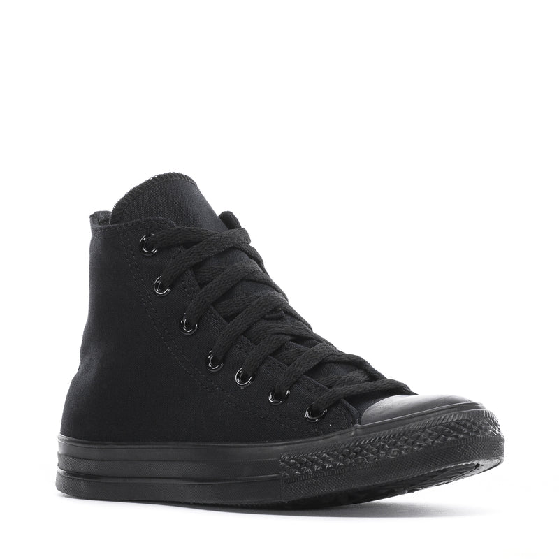 Youth black high-top sneaker with lace-up front and rubber toe cap