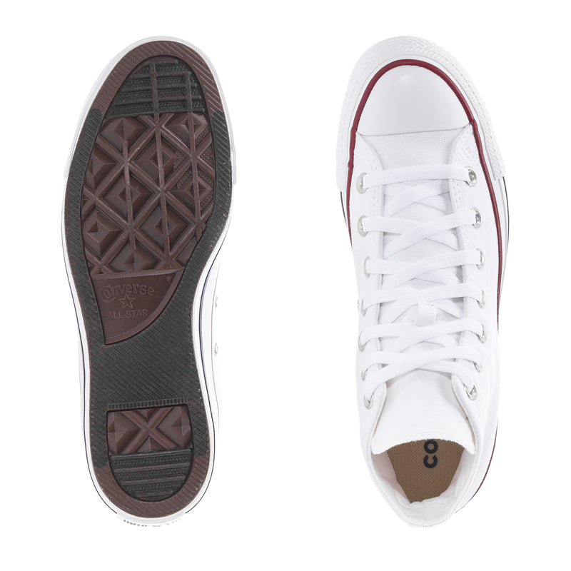 Youth high-top sneakers showing outsole and side profile in Optical White canvas
