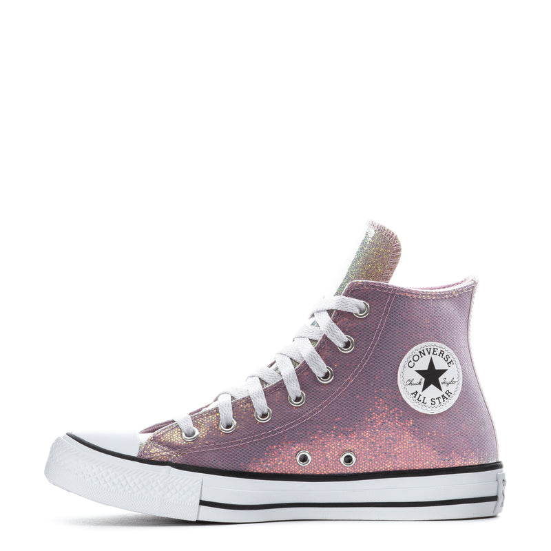 Youth lilac glitter high-top sneakers with Converse All Star side patch and white laces