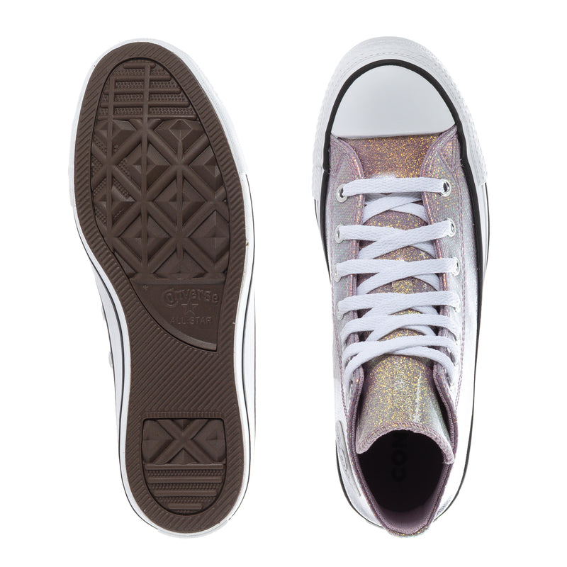 Youth high-top sneakers with dark tread outsole and white rubber sidewall