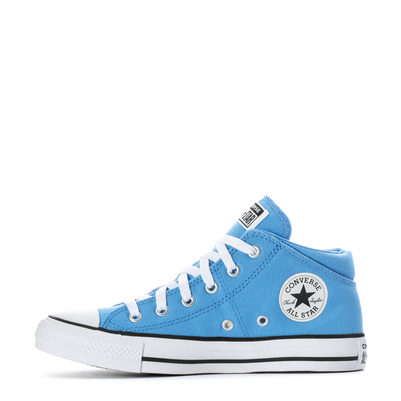 Light blue youth high-top sneakers with white laces and All Star logo patch