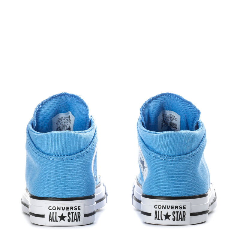 Youth light blue high-top sneakers with Converse All Star heel tab and white rubber sole