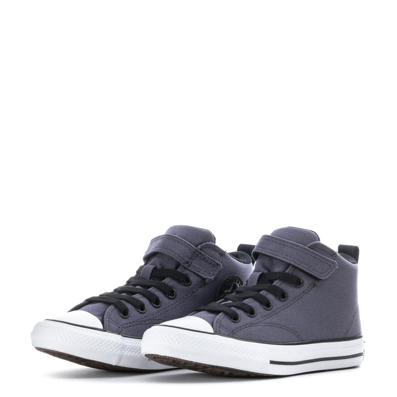 Pair of kids dark blue Chuck Taylor high-top sneakers with lace-up and strap