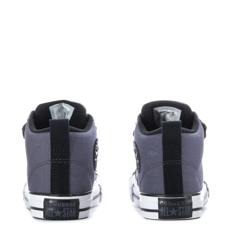 Kids dark blue Chuck Taylor high-top sneakers with black heel tab and white All Star midsole
