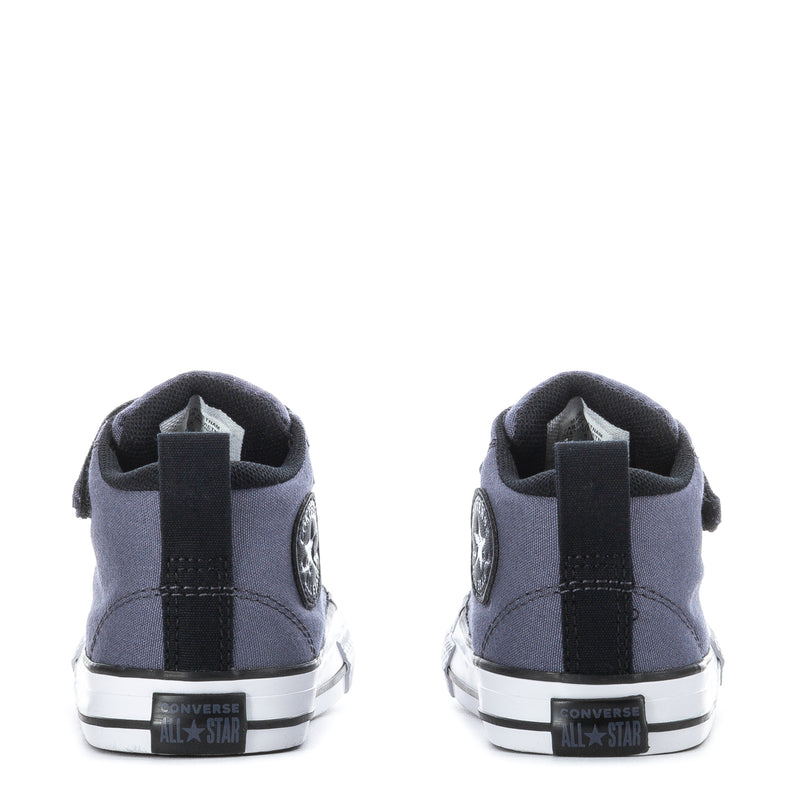 Chuck Taylor All Star toddler high-top sneakers back view, dark blue with white All Star sole