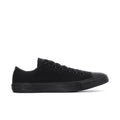 Black low-top lace-up canvas sneaker with rubber toe cap and dark vulcanized sole