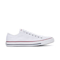 Optical white Converse low-top canvas sneakers, side profile with red stripe on midsole