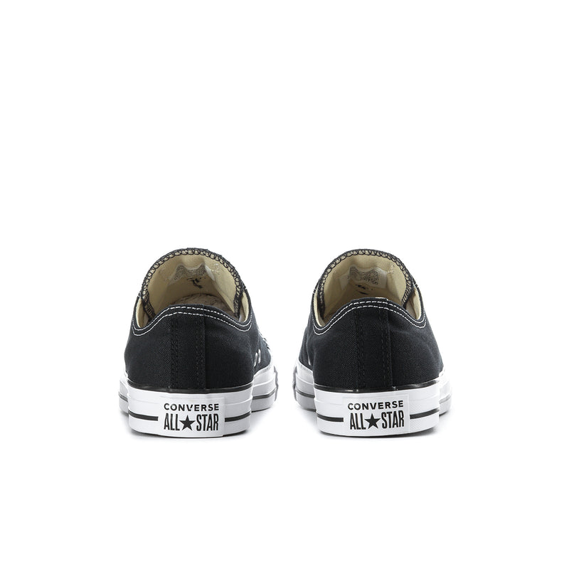 Men's black low-top sneakers with Converse All Star heel label and white cupsole