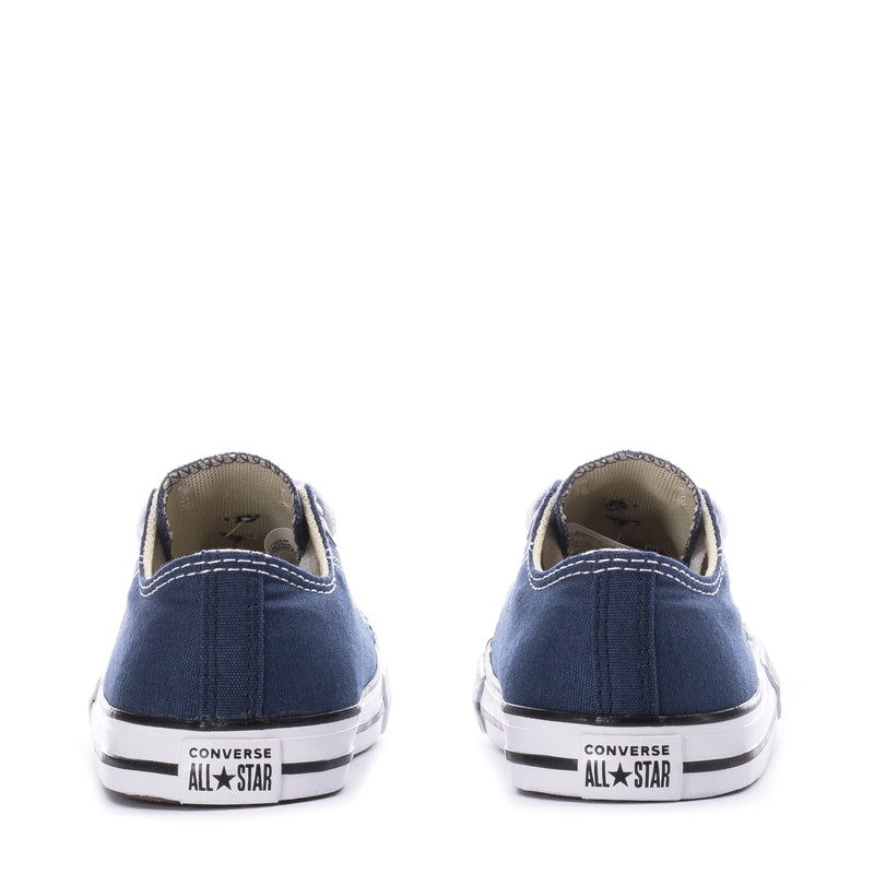 Navy toddler Chuck Taylor ox sneakers, heel view with Converse All Star label