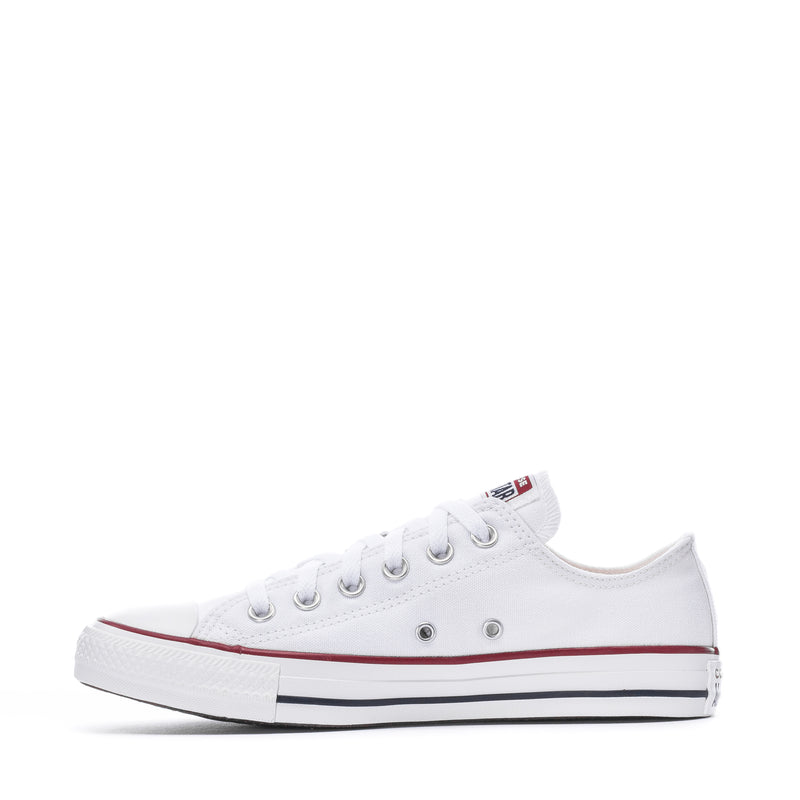 Youth optical white canvas low-top sneakers with red side stripe and black midsole