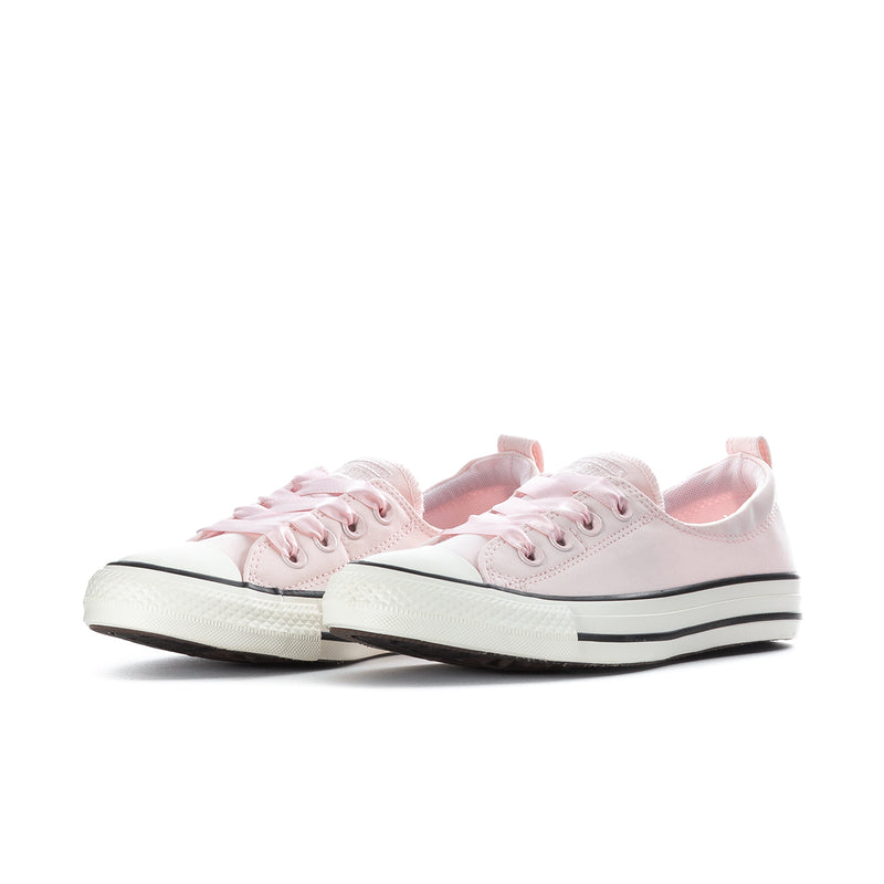 Women's low-top sneakers, light pink uppers, lace-up front, white rubber toe cap