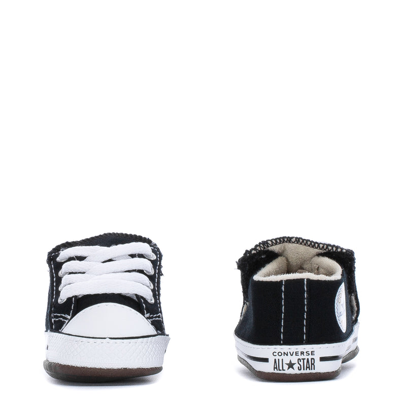 Black infant high-top sneakers, back view with Converse All Star logo
