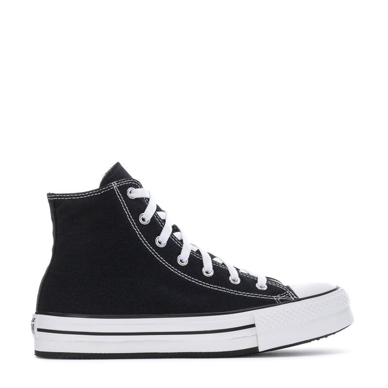 Youth Chuck Taylor high-top platform sneaker, black canvas with white laces and sole