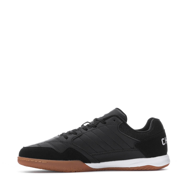 Men's black sneakers with white stripe detail, Charly logo, gum sole