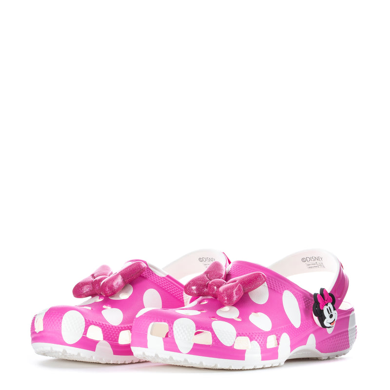 Kids' pink clog with Minnie bow, white polka-dot pattern and molded ventilation holes
