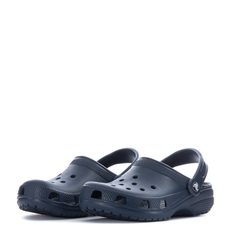 Kids' navy clog pair with perforated top and slingback strap
