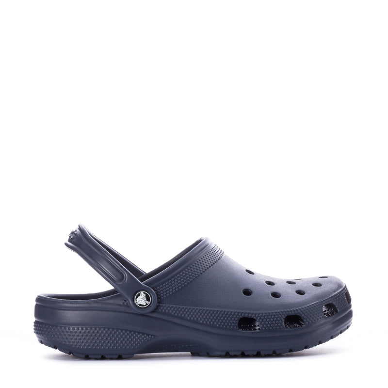 Navy men’s clogs with side strap and perforated upper
