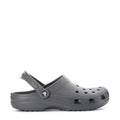 Men's slate grey classic clog with heel strap, vent holes, and side logo.