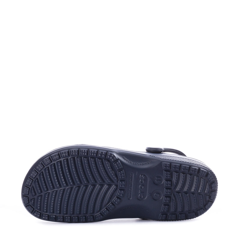 Navy men’s clog outsole with textured tread and grip pattern