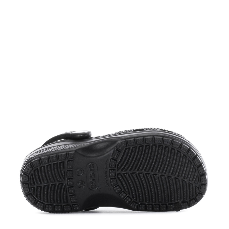 Black toddler clog outsole with textured tread pattern