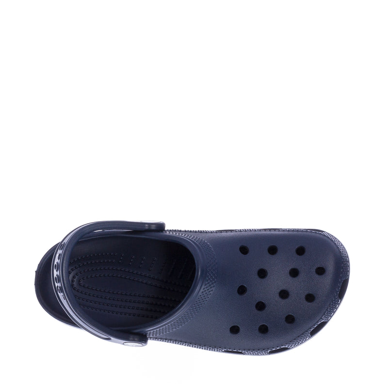 Youth navy clog interior view with perforated upper and molded insole