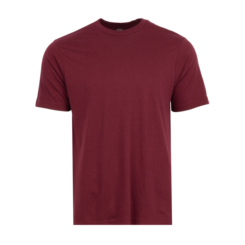 Men's dark cherry crewneck t-shirt, short sleeves, straight hem (front view)