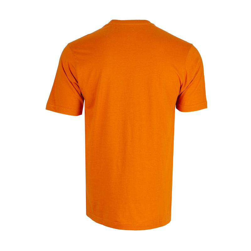 Men's orange crew-neck short-sleeve T-shirt, back view