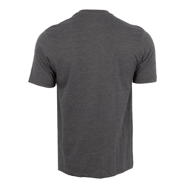 Men's charcoal grey crew neck T-shirt, short sleeves, back view