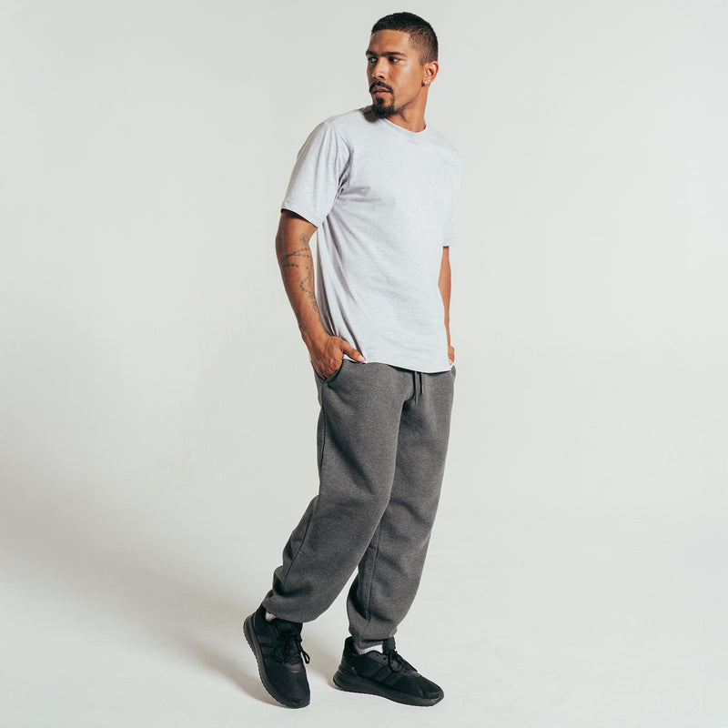 Men's heather gray crew-neck T-shirt, short sleeves, relaxed fit