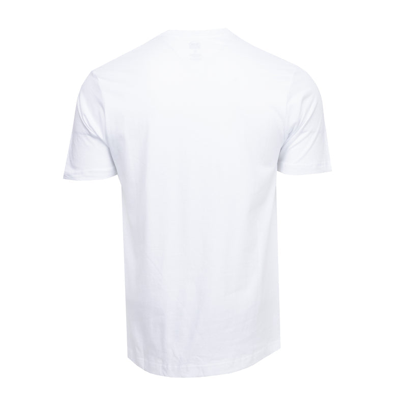 Men's white crew neck short-sleeve T-shirt, back view