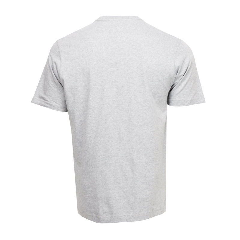 Men's heather gray crew-neck T-shirt, plain back view, short sleeves