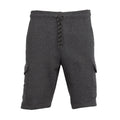 Men's charcoal heather fleece cargo shorts, front view with cargo side pockets
