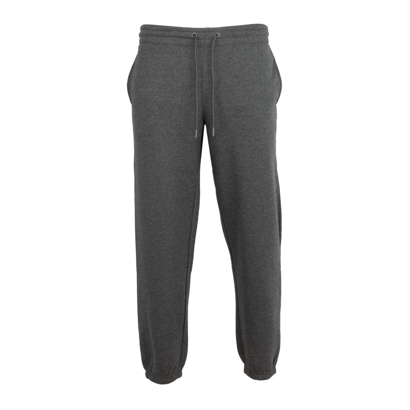 Men's charcoal fleece sweatpants with drawstring waist and tapered cuffs