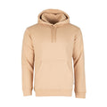 Men's hemp tan fleece pullover hoodie with drawstring hood and kangaroo pocket