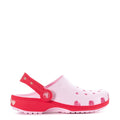 Kids heart clogs with white upper and pink/red backstrap, side cutouts