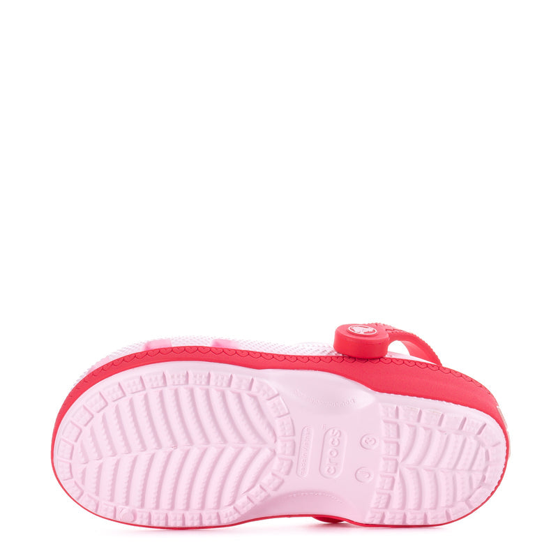 Kids clog outsole with white tread and pink rubber base