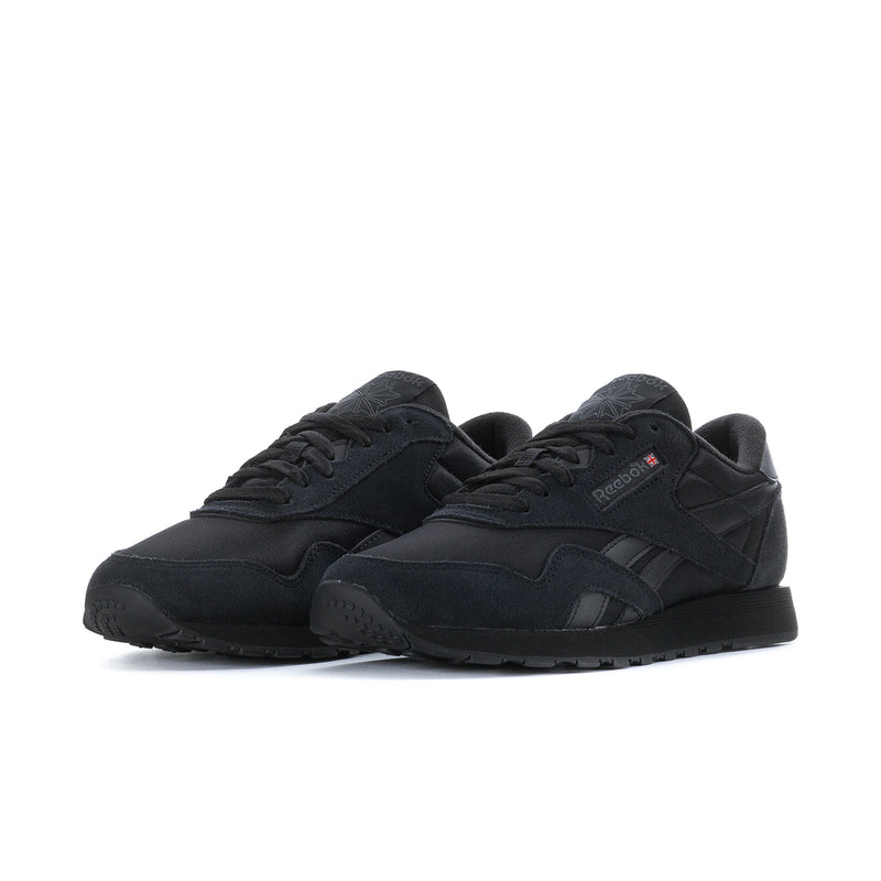 Men's black Reebok low-top lace-up sneakers, front view