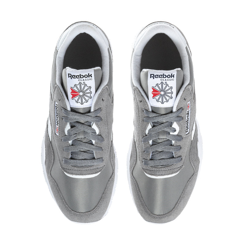Men's Reebok Classic sneakers, dark gray with white interior tongue logo